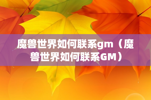魔兽世界如何联系gm（魔兽世界如何联系GM）