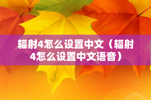 辐射4怎么设置中文（辐射4怎么设置中文语音）