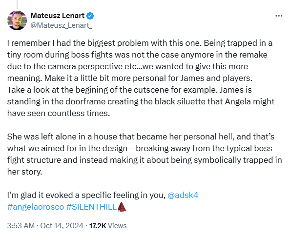 《寂静岭2RE》艺术总监分享父亲战斗感受：抽象战斗触动心灵