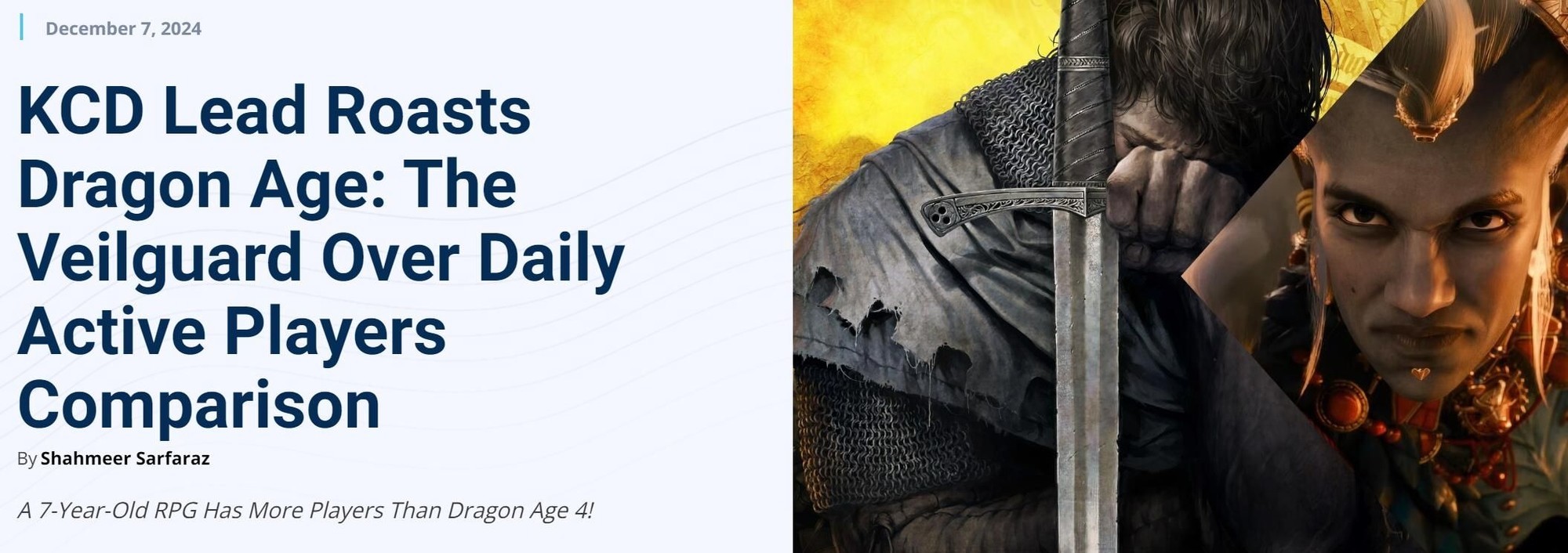 《天国拯救》制作人对《龙腾世纪4》戏谑，游戏遭调侃