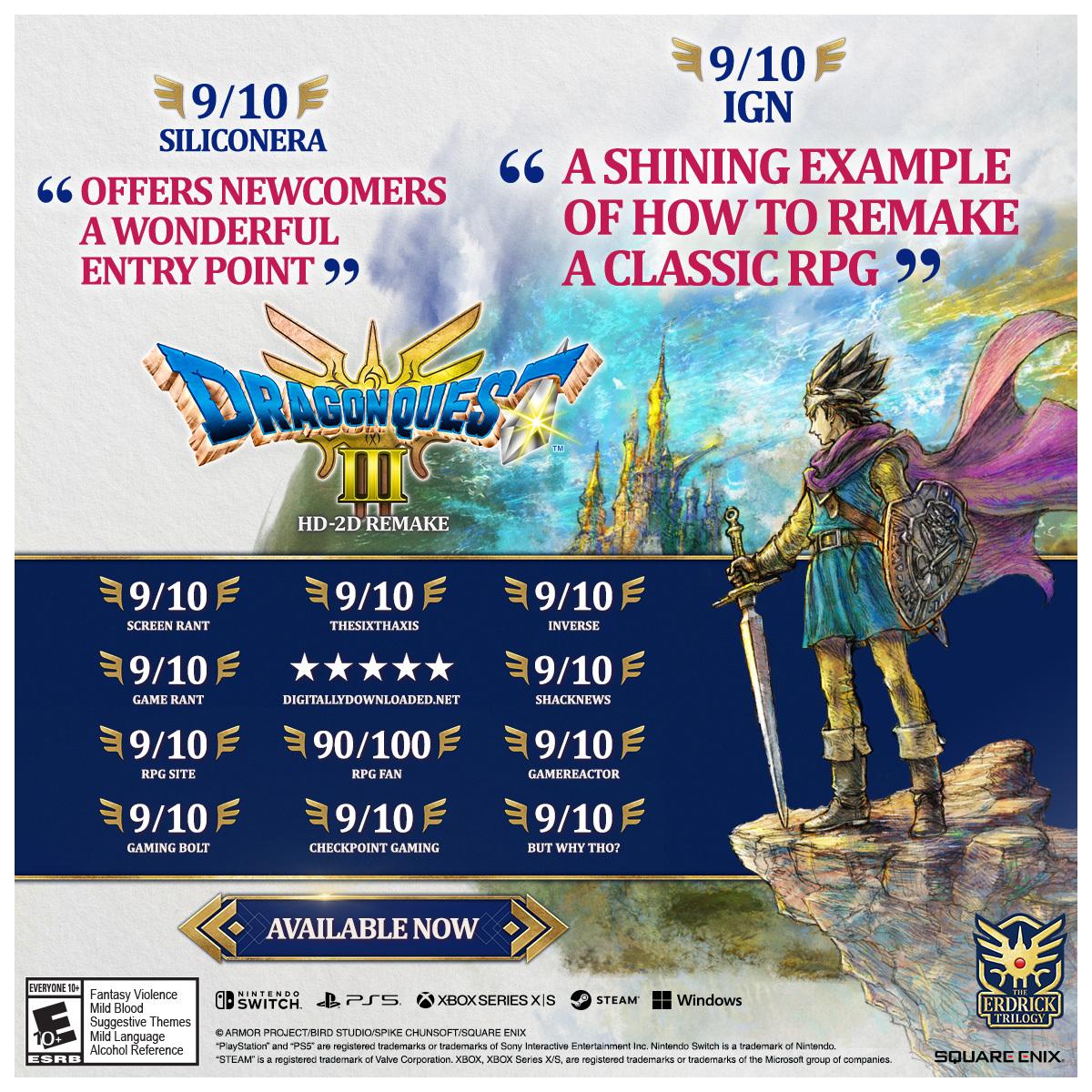 《勇者斗恶龙3RE》获媒体赞誉 均分高达9分