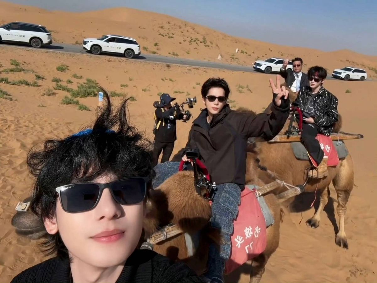 胡先煦晒贾冰宋亚轩王安宇合照 四人开心骑骆驼