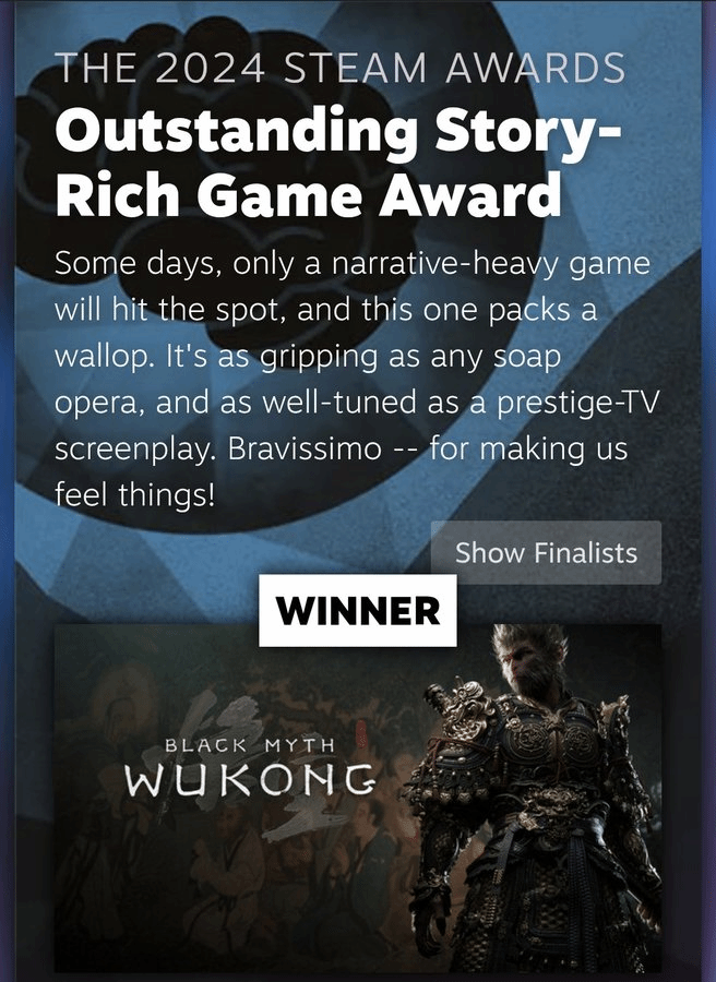 外媒质疑黑神话获Steam剧情奖：剧情成疑？