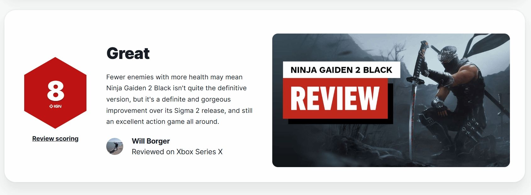 《忍龙2:黑之章》IGN 8分《Sigma 2》的华丽升级