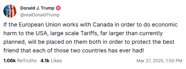 特朗普再次强硬表态：若欧加联合“抗税”，势必大加码！