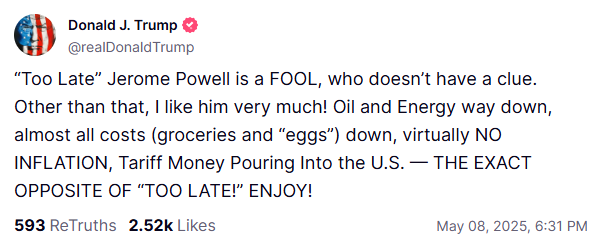 辱骂如期而至！特朗普再嘲鲍威尔：是个“傻瓜”！