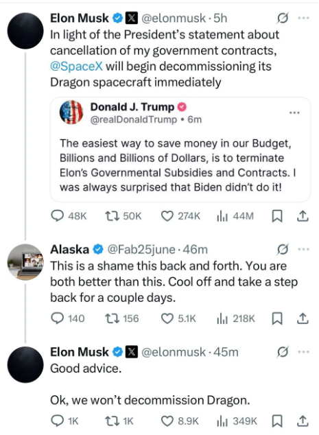 “闹剧”即将结束？马斯克同意网友评论：应该冷静一下了